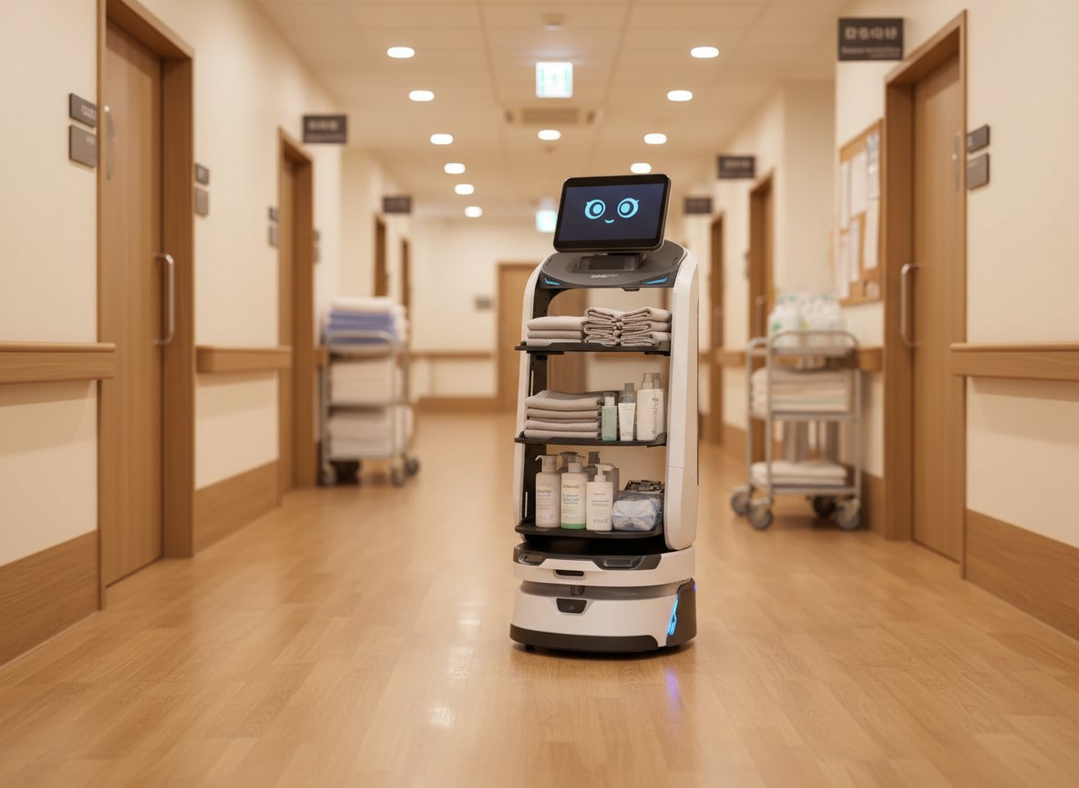 Transport robot in the corridor of a care home