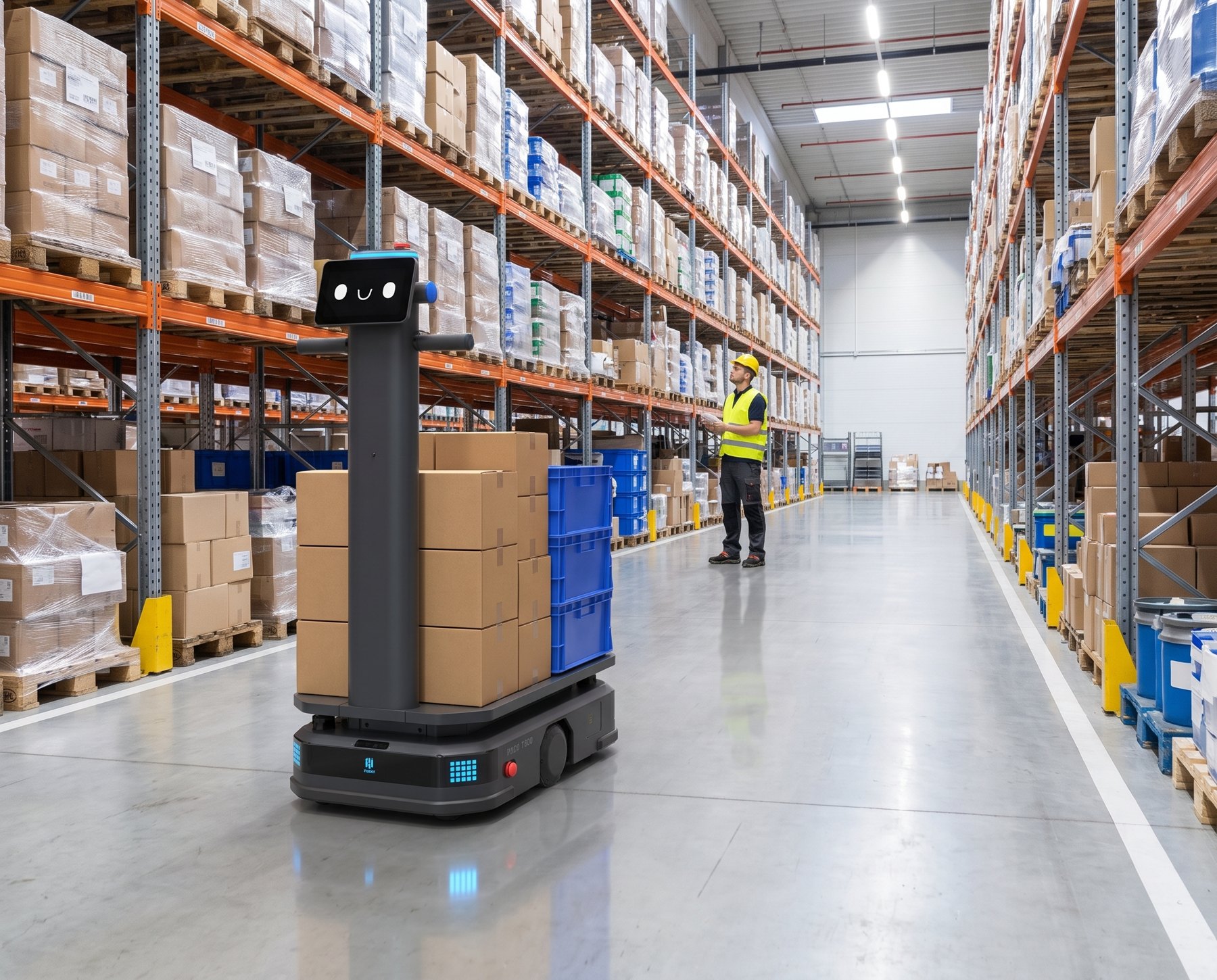 Robot de transport autonome dans un entrepôt grande hauteur